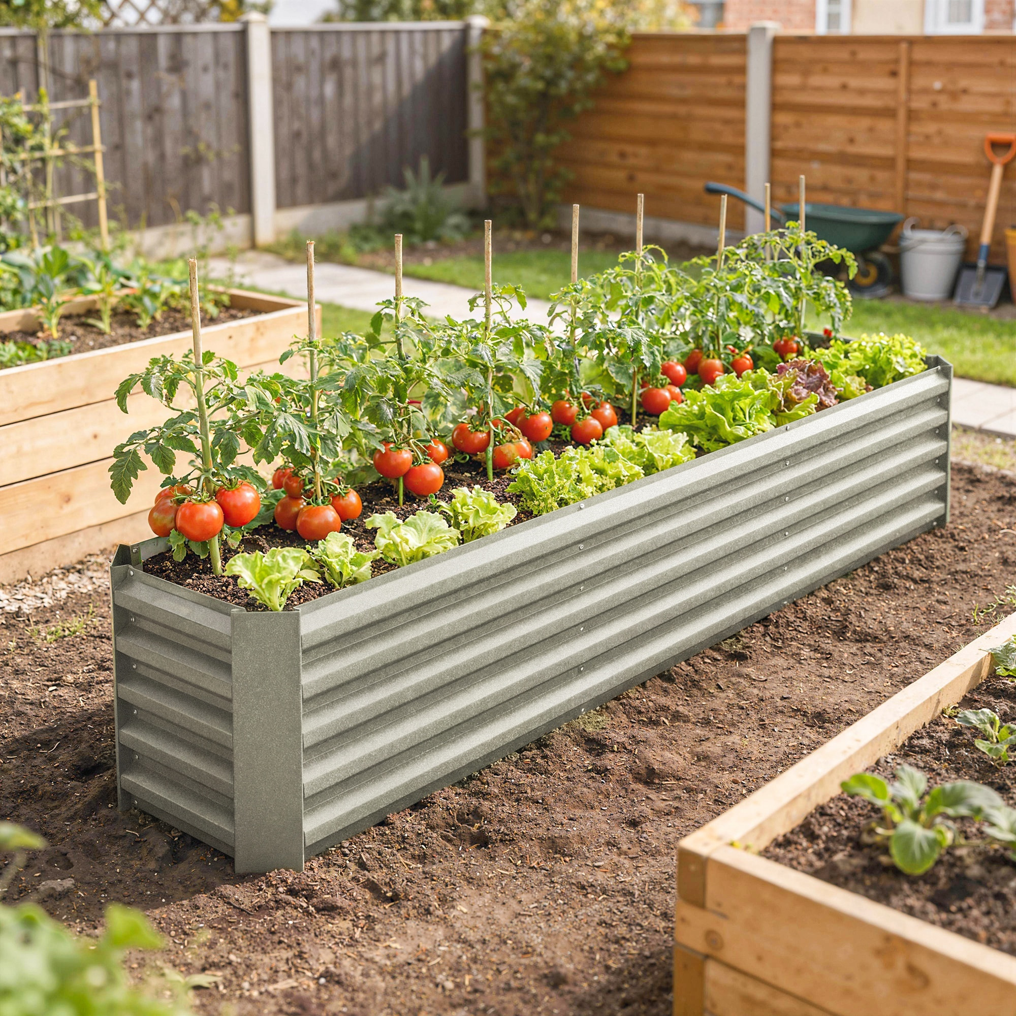 Carré potager de jardin rectangulaire dim. 240L x 120l x 30H cm tôle d'acier ondulée gris métal