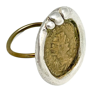 Anillo moneda mix vintage plata chapado 10µ y dorado-latón