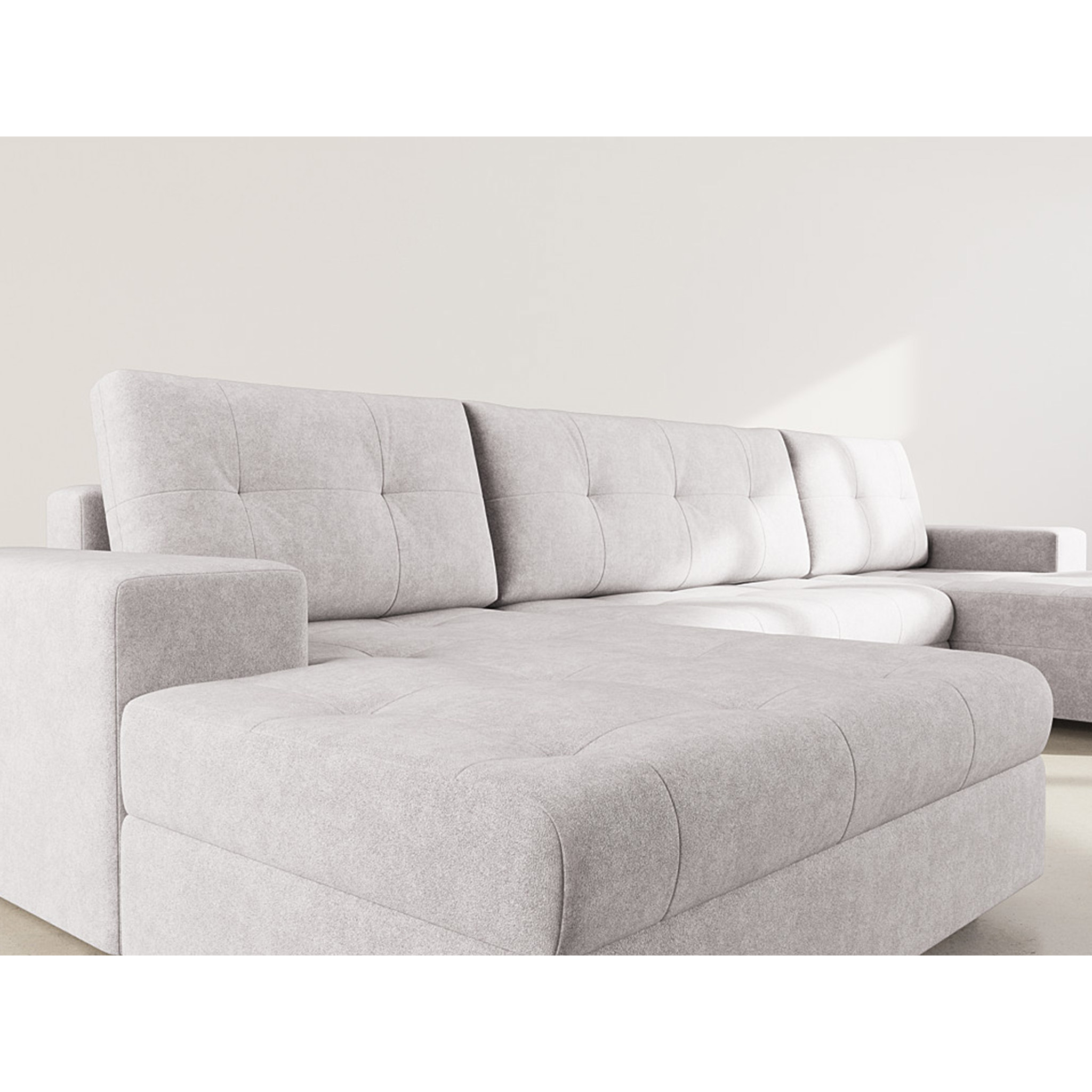 Bastian - canapé panoramique en U 7 places convertible avec coffre en velours texturé - Gris