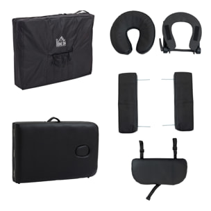 Table de massage pliante lit table de beauté 2 zones portable sac de tranport inclus hauteur réglable dim. 185L x 60l x 61-88H cm bois massif revêtement synthétique noir