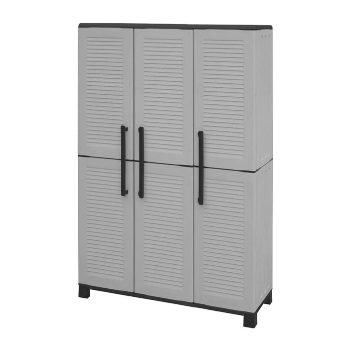 Armadio da esterno Aruro, Mobile porta scope, Armadietto da esterno 3 ante, 100% Made in Italy, 102x37h169 cm, Grigio chiaro e Nero, Finitura righe