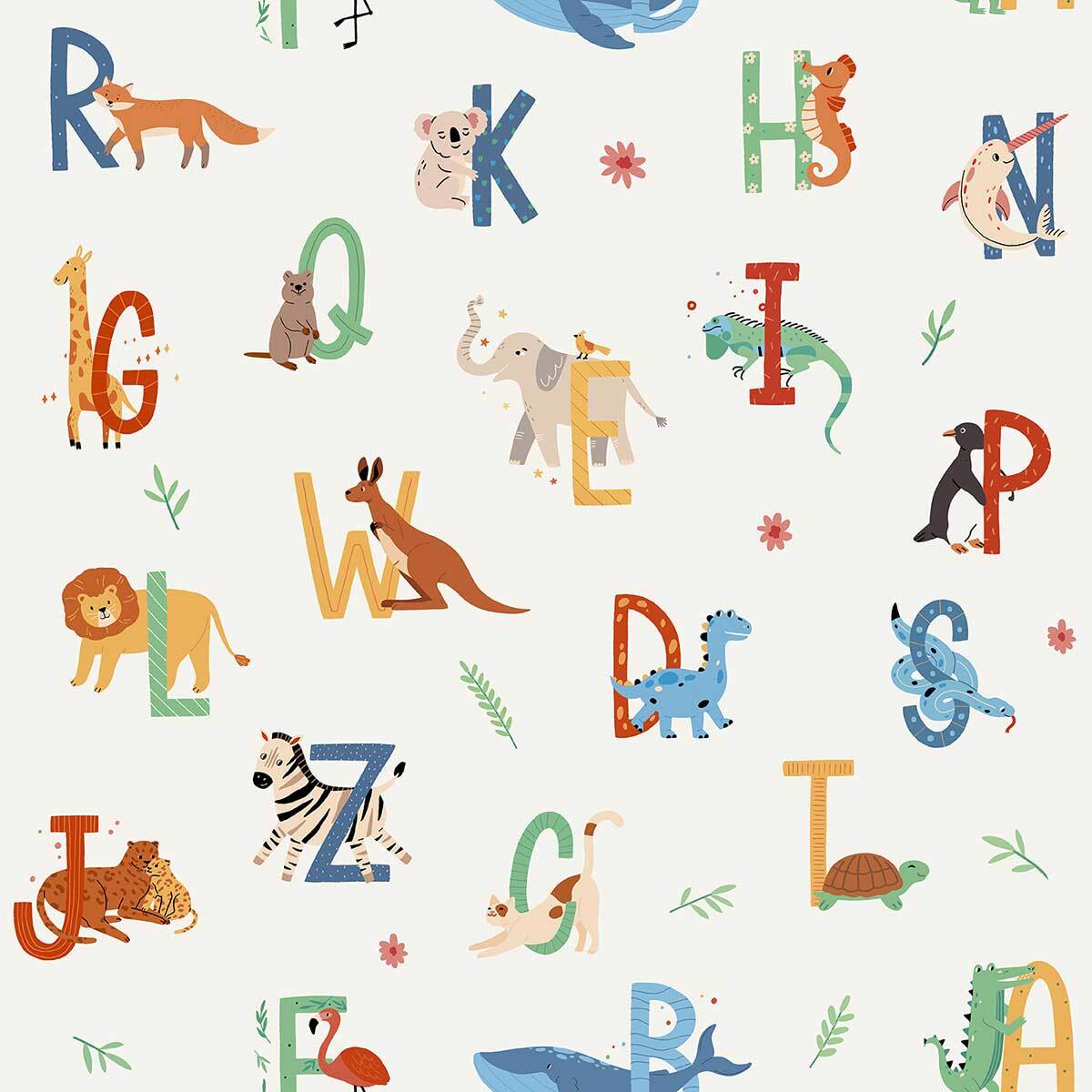 Papier peint alphabet animaux colorés enfant