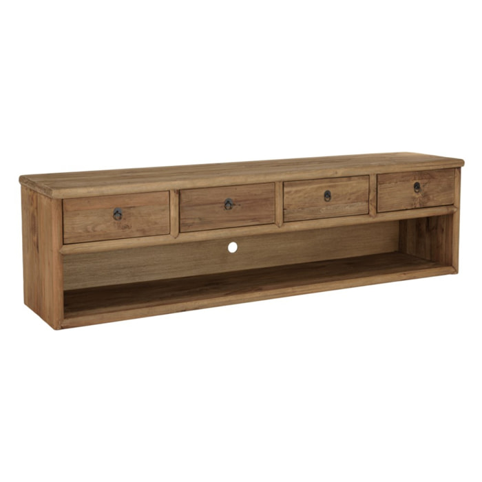 SANDY - Meuble TV 4 tiroirs 1 niche, longueur 200cm bois pin recyclé