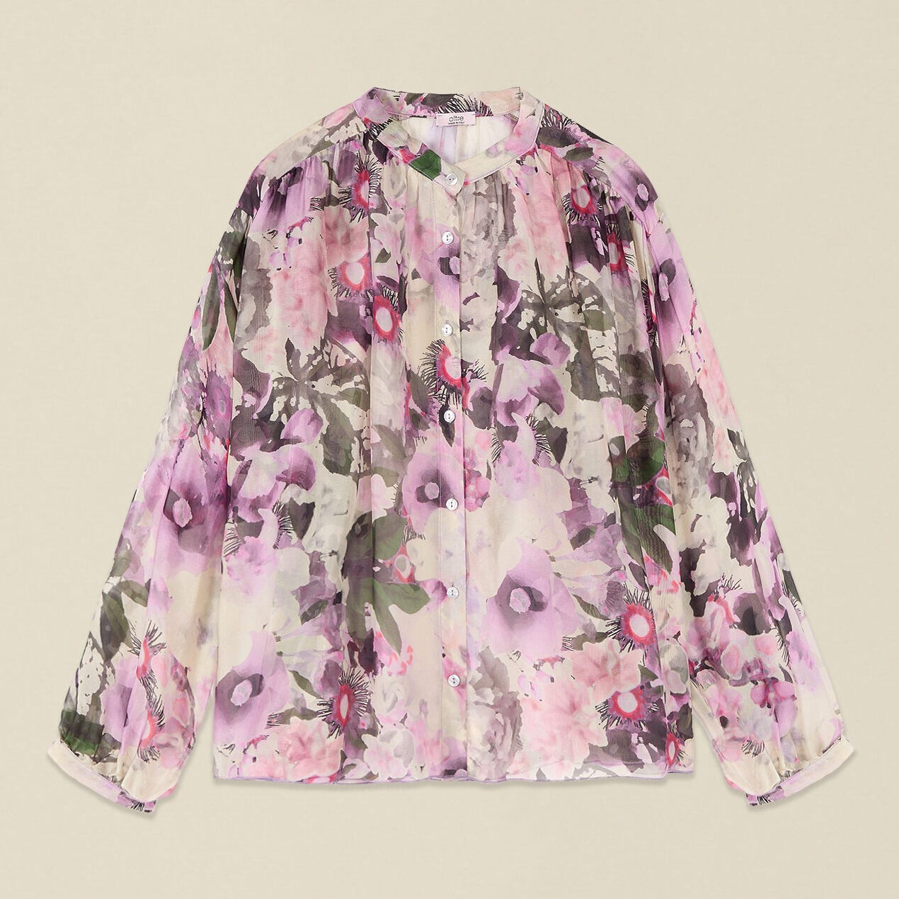 Oltre - Blusa in voile misto seta fantasia - Rosa