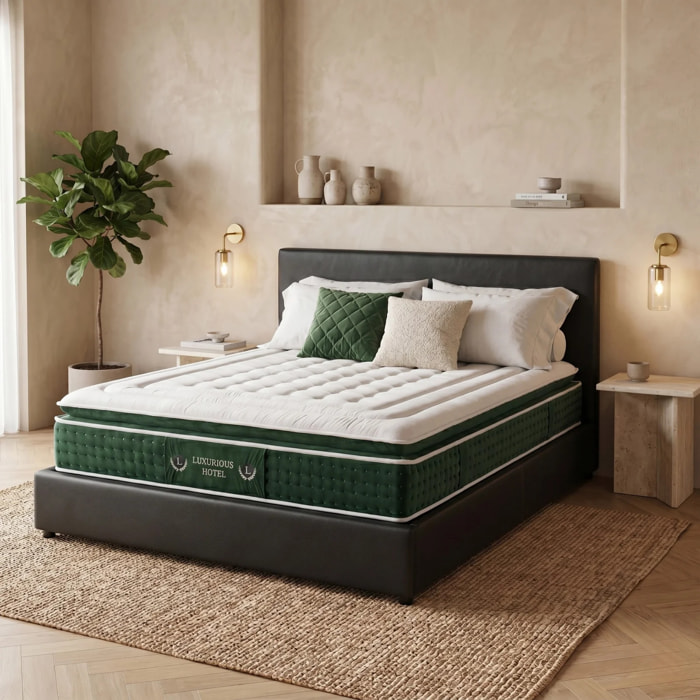 Ensemble matelas Jade & lit coffre Colisée | Mémoire de forme et ressorts ensachés | Grande capacité de stockage | Simili cuir | Noir