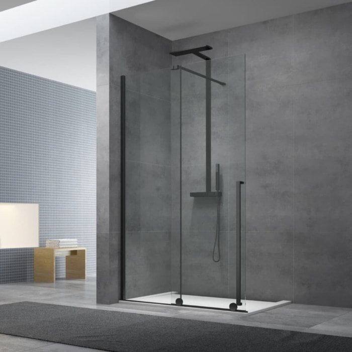 X-MOTION 110x200cm Paroi en verre coulissante Crystal Glass® 8 mm anticalcaire, avec bras et profilés Noir mat (SATBWIXM110C)