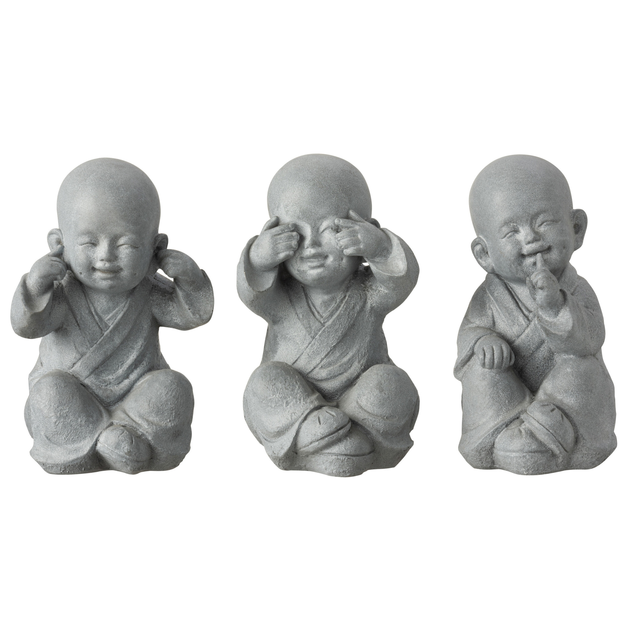 J-Line figurine Moine Entendre/Voir/Se Taire - polyrésine - gris - large - 3 pcs