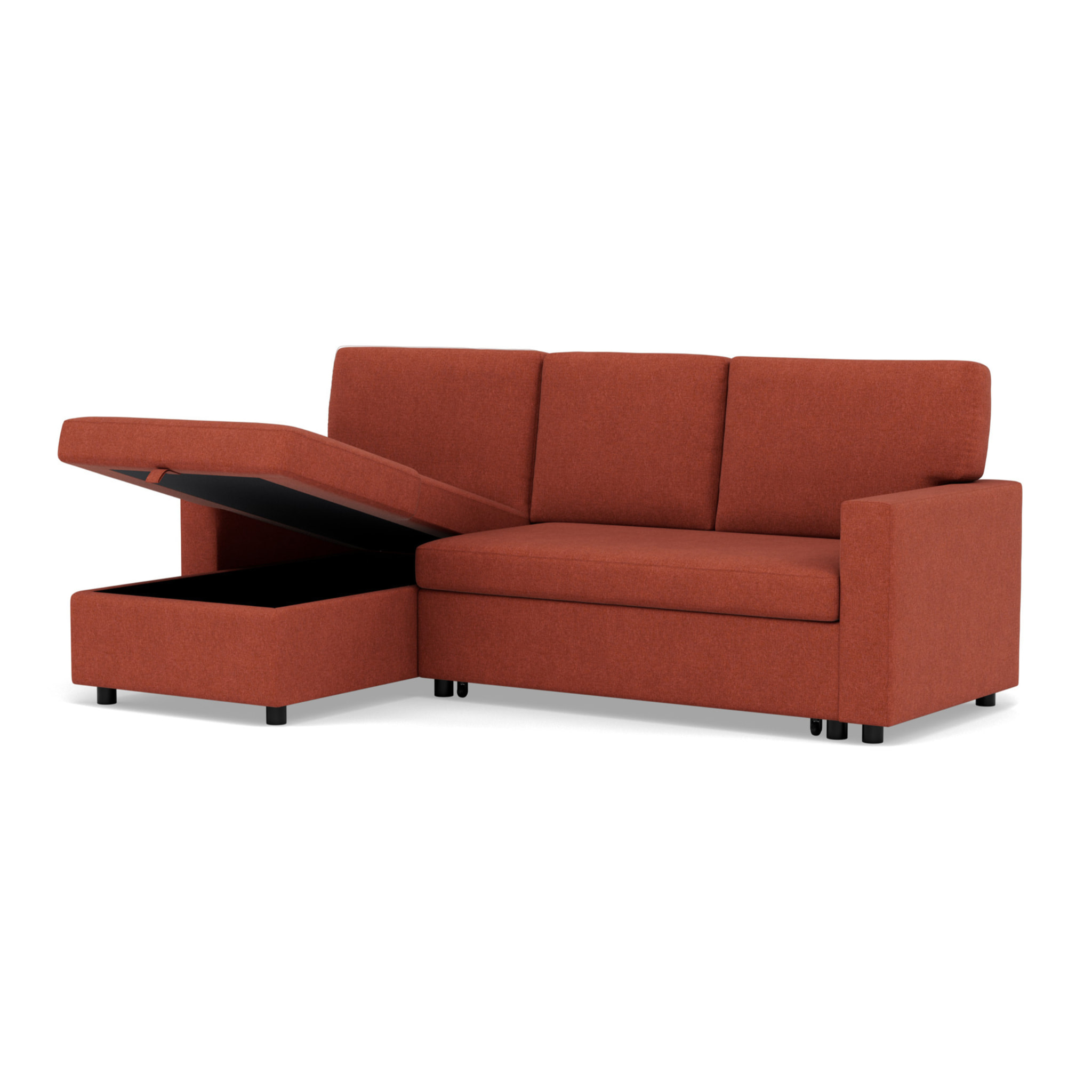 Meiya - canapé d'angle réversible 4 places convertible avec coffre en tissu - Terracotta