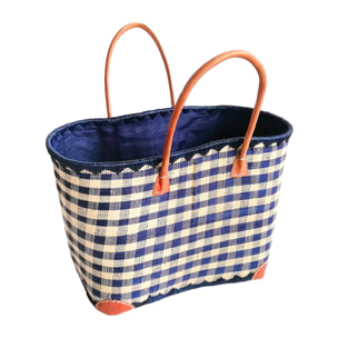 Panier artisanal de Madagascar - Carreaux GM Bleu avec pochon