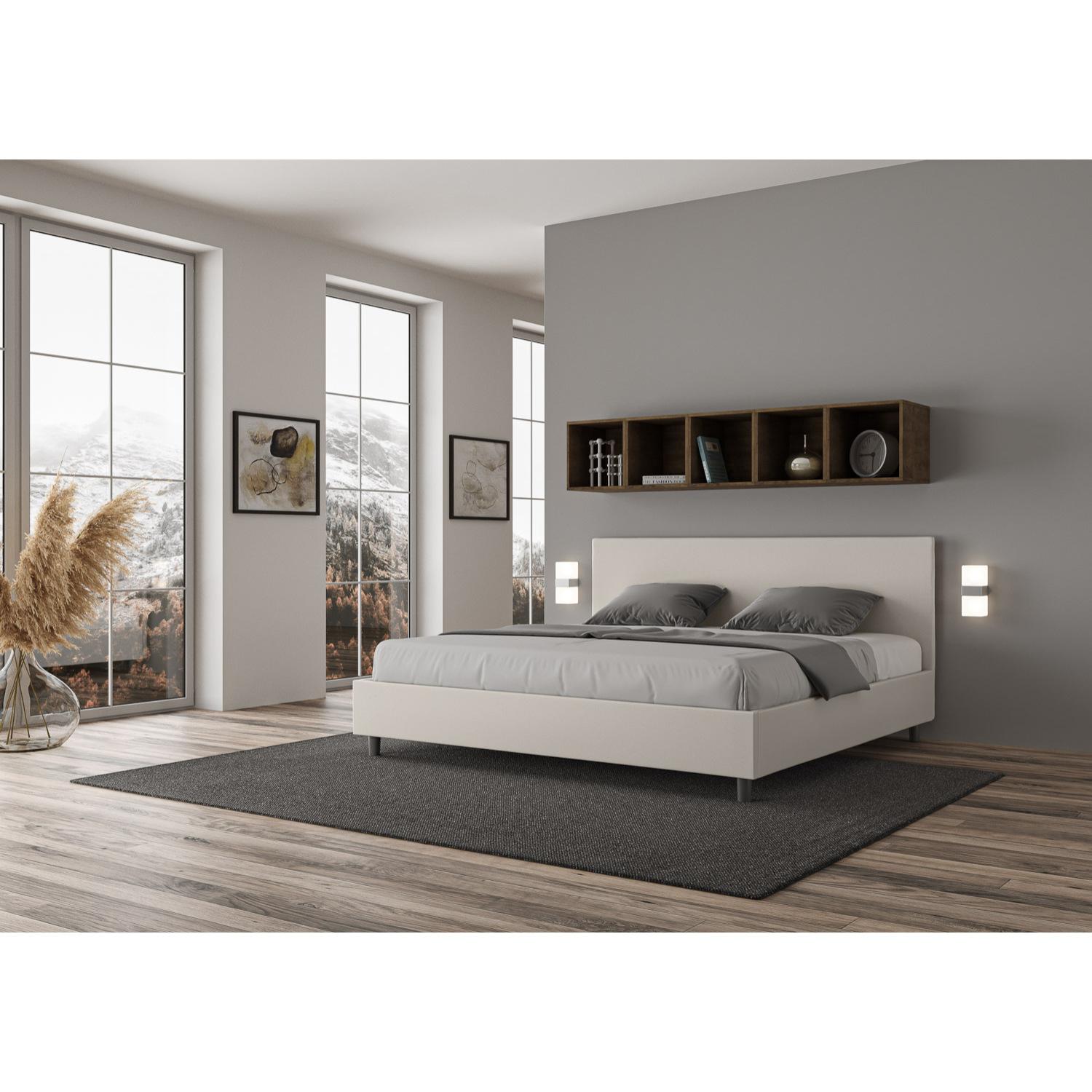 Lit king size avec sommier rembourrée 180x190 similicuir blanc Adele