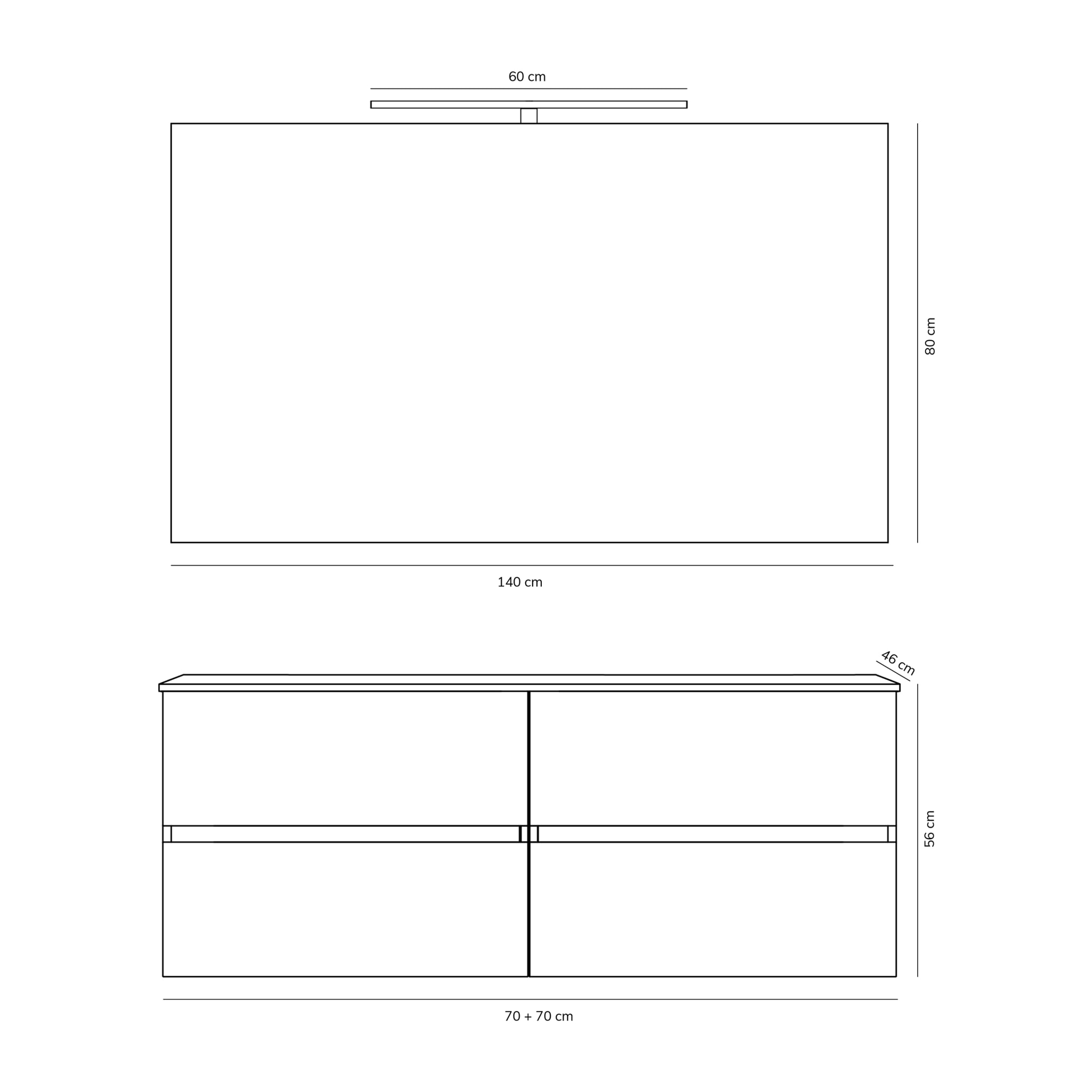 Ensemble de salle de bain Double Mat Alday, 140cm, Noir Mat