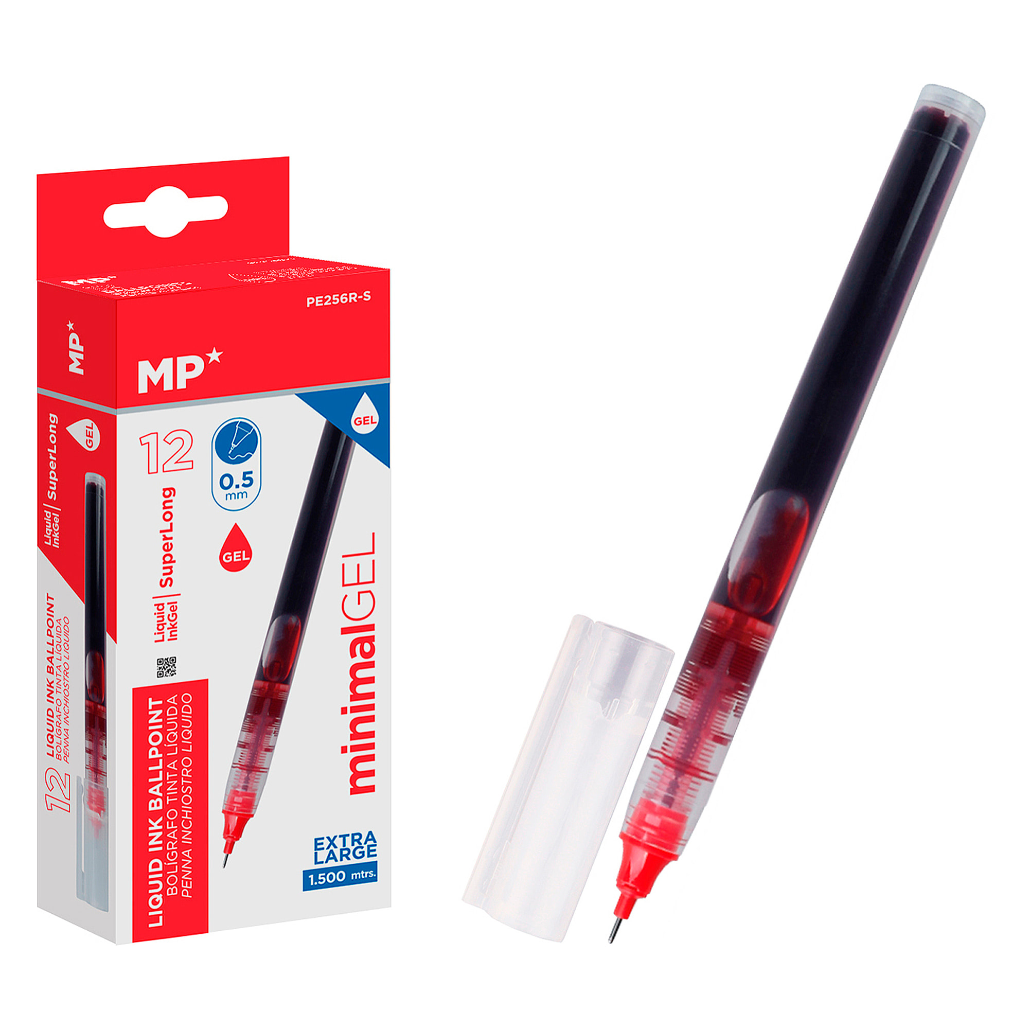 PACK 12 BOLÍGRAFOS TINTA LÍQUIDA PUNTA AGUJA 0.5 mm ROJO