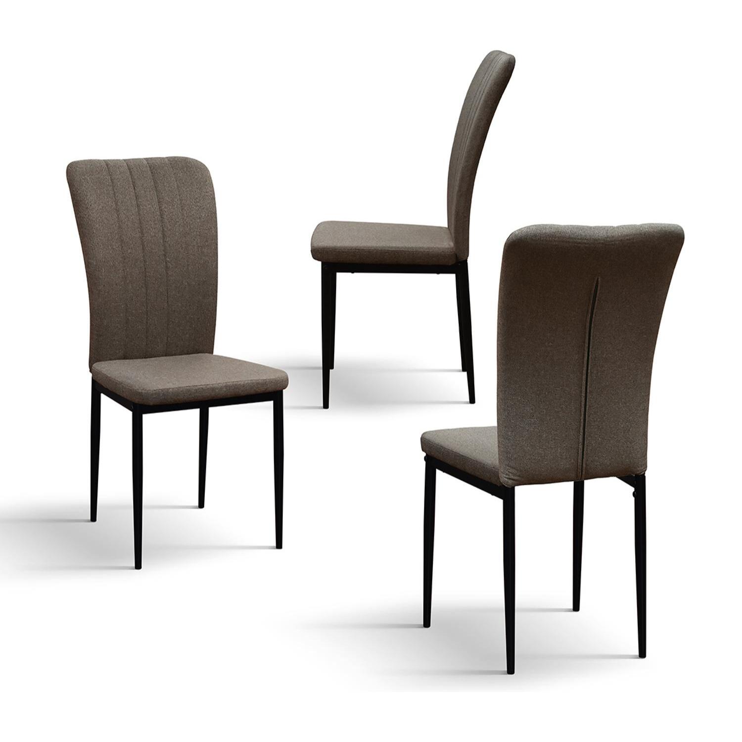 Set di 6 sedie AMSTERDAM in tessuto marrone e gambe in metallo nero