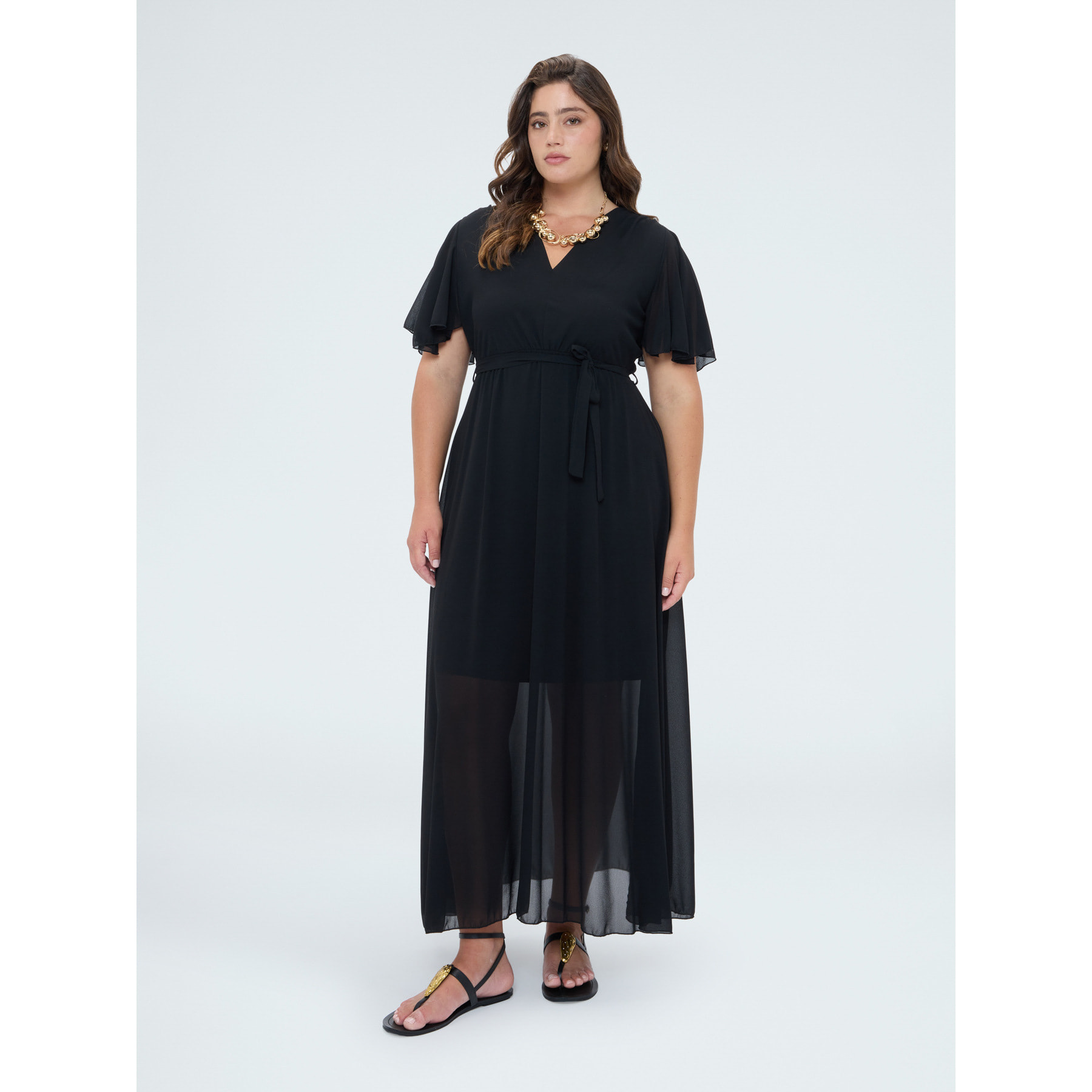 Fiorella Rubino - Vestito Dream in georgette con scollo a V - Nero
