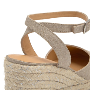 Alpargatas de cuña de mujer Cybil en lino metalizado con cierre de pulsera
