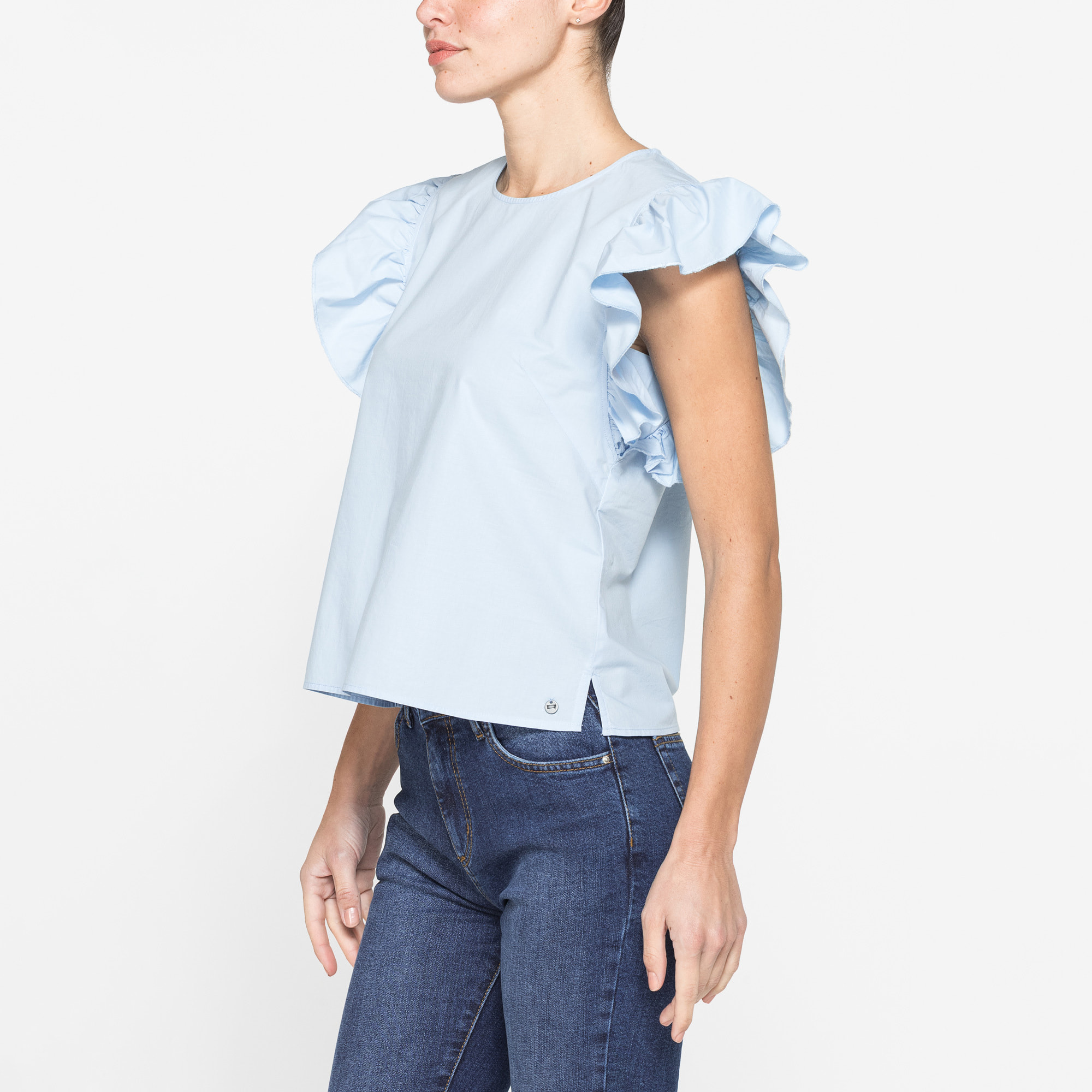 BLUSA CON MANICHE ARRICCIATE IN COTONE