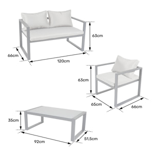 Salon de jardin IBIZA en tissu bleu 4 places - aluminium blanc