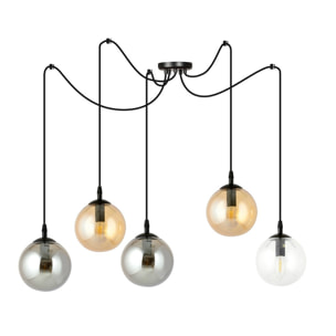 Lampada a sospensione GIGI 5 in acciaio nero e vetro mix