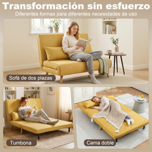 Sofá Cama de 2 Plazas Plegable 3 en 1, Sofá Cama, Tapizado en Lino, con Respaldo Ajustable 5 Posiciones, 2 Almohadas, para Dormitorio, Salón, Amarillo