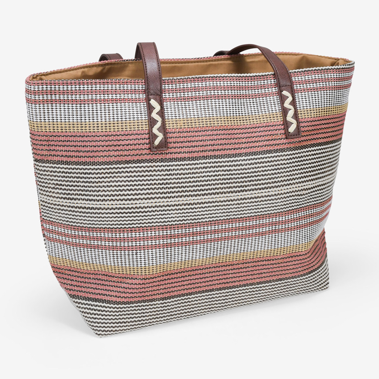 Bolso de hombro beige en rafia con cremallera