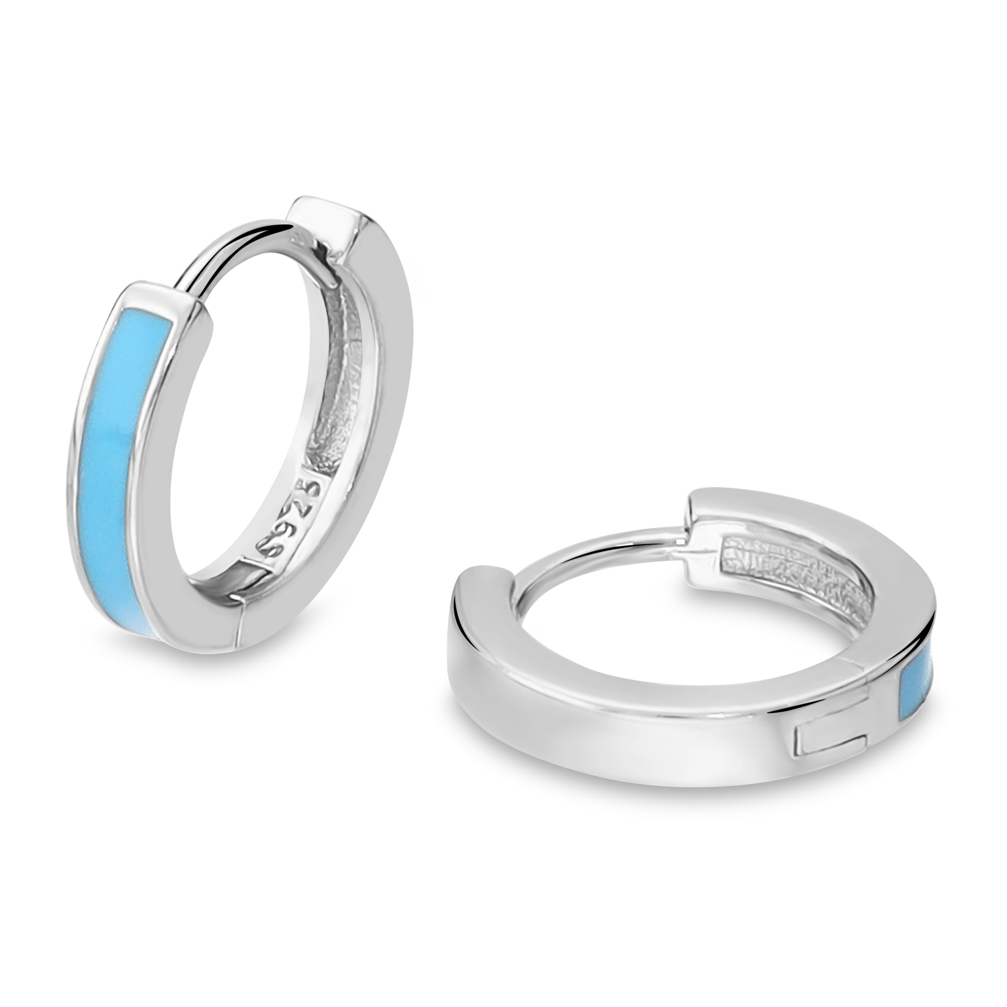 Orecchini a Cerchio Smaltati Blu in Argento 925