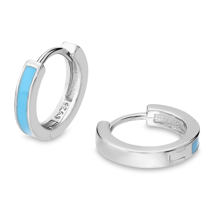 Orecchini a Cerchio Smaltati Blu in Argento 925