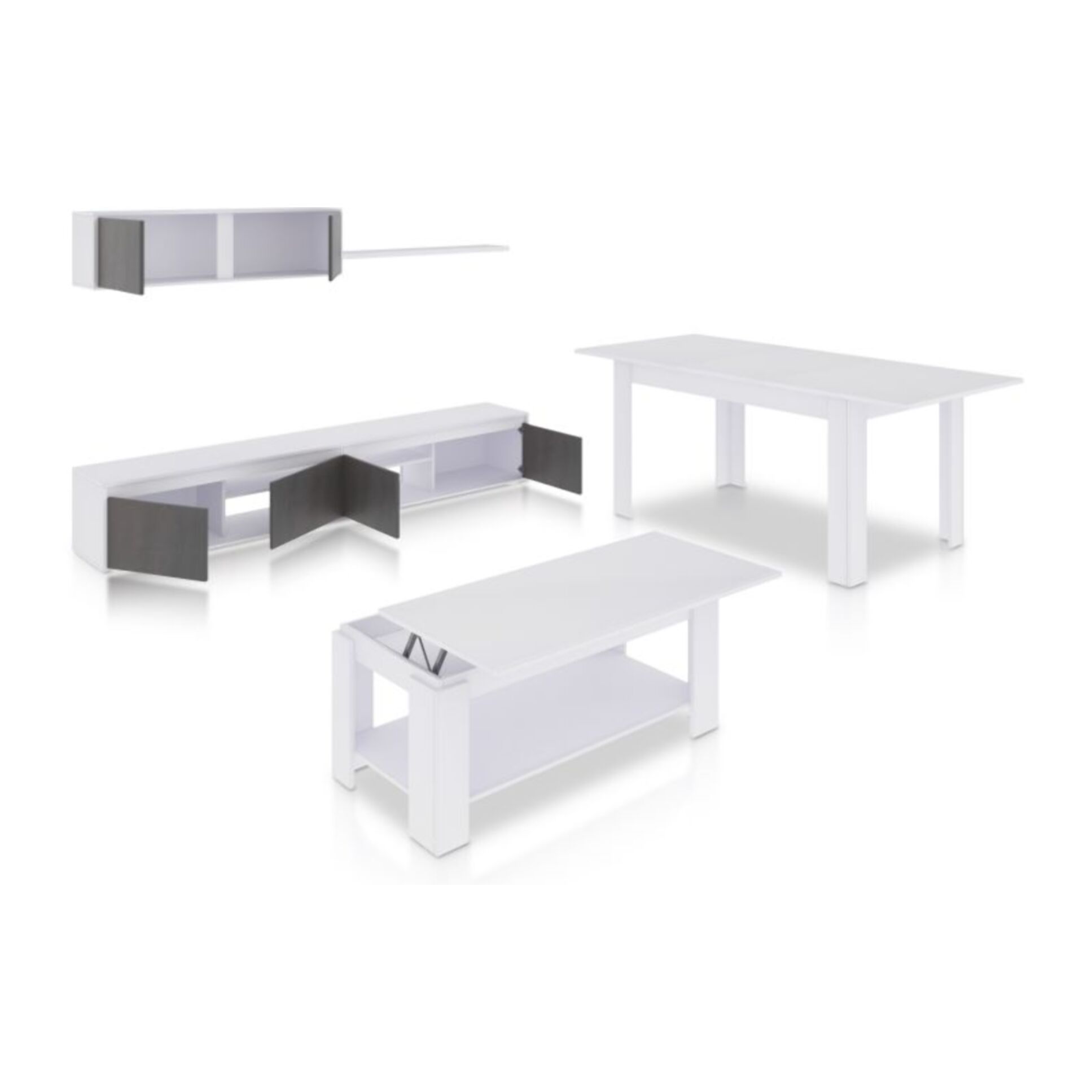 Pack salón con mesa de centro y mesa de comedor Arlet Max Blanco Artik (Blanco Mate) - Óxido
