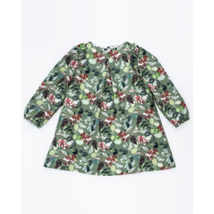 VESTIDO MANGA ABULLONADA VIELLA FLORES OLIVA