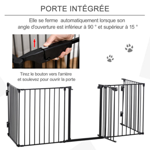 Barrière de sécurité parc enclos chien modulable pliable porte verrouillable intégrée 5 panneaux en métal 300L max. x 74,5H cm métal PP noir