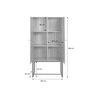 Buffet rétro décor bois foncé et cannage 2 portes avec pieds en métal noir H165cm