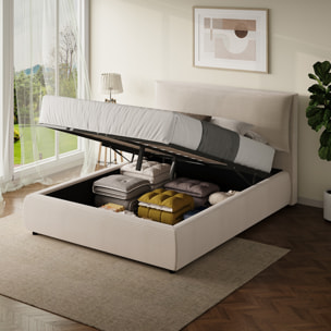 Lit avec coffre de rangement 160x200cm en velours côtelé beige GOLETA