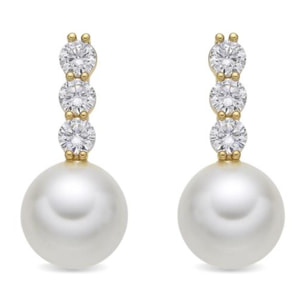 Pendientes acabado oro amarillo de 18k y Perla Blanca