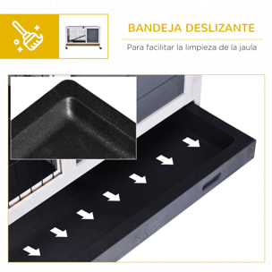 Jaula para Conejos de Madera 90x53x59 cm Conejera para Mascotas Pequeñas Portátil Interior con Techo Abrible Rampa Bandeja Extraíble para Conejillos de Indias Gris y Blanco