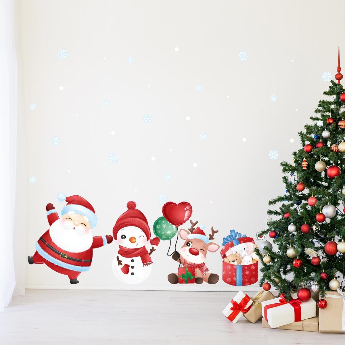 Sticker Noël le père noël et les cadeaux surprise - Autocollants stickers adhésifs noël - décoration fêtes