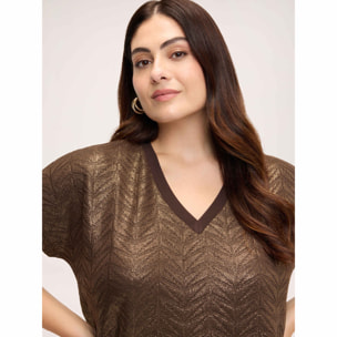 Fiorella Rubino - T-shirt in jersey laminato scollo a V - Marrone