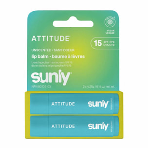 Lipbalm SPF 15 unscented duo pack Attitude Sunly (2x 4,25 g)