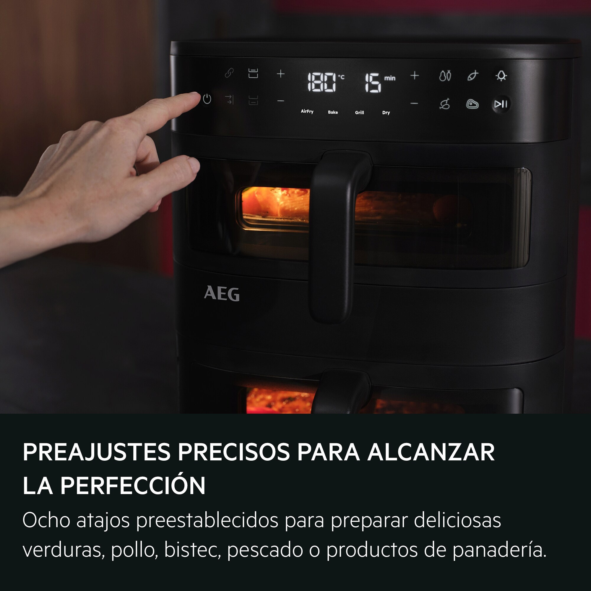 AEG Freidora de aire Dual con doble cajón independiente, 11 litros y 8 programas AAFD11B