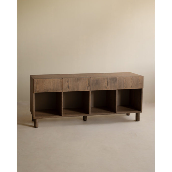 Buffet avec 4 tiroirs en bois de placage de frêne naturel en teinte noisette de 176x40cm Hauteur: 75 Longueur: 176 Largeur: 40