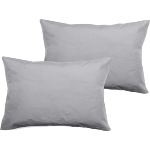 Lot de 2 taies d'oreiller percale pur coton peigné longues fibres 80 fils/cm² Vent du sud - Perle - Lot de 2 taies d'oreiller Volant plat piqué