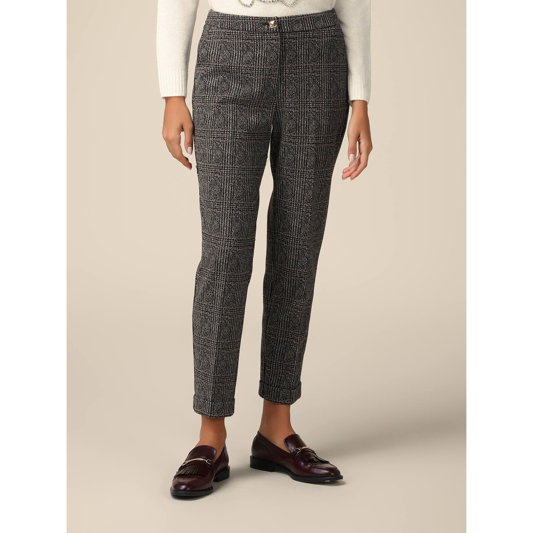 Oltre - Check fabric trousers - Gris