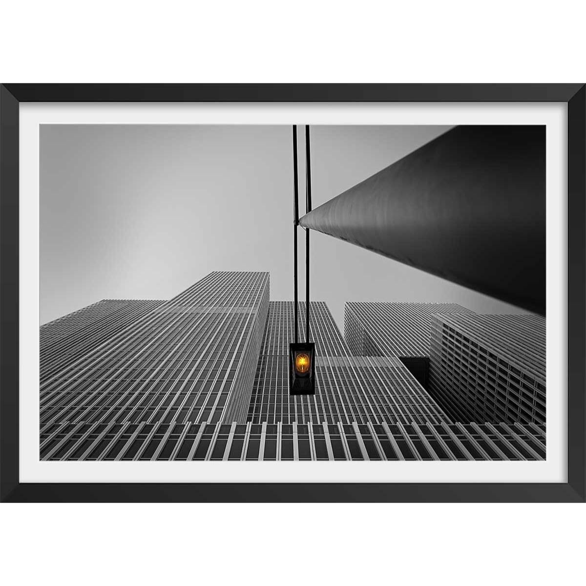 Affiche deco ""ville feu jaune"" Affiche + cadre en bois - Noir