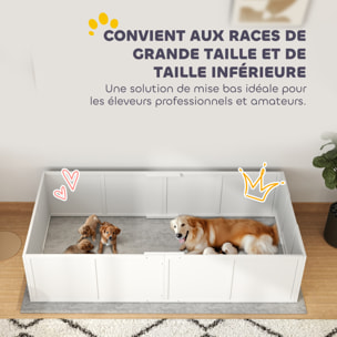 Parc de mise bas pour chien - caisse de mise bas pour chien - hauteur porte réglable - bois pin MDF blanc