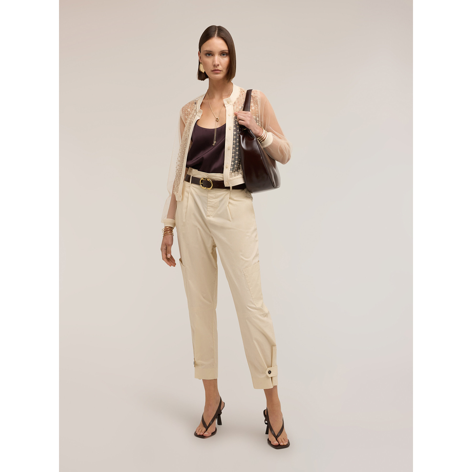 Motivi - Pantaloni cargo in popeline di cotone - Beige