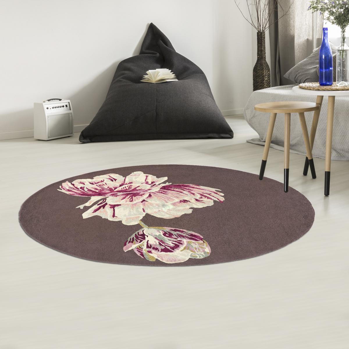 Tapis rond fait à la main en laine motif floral NUITORB