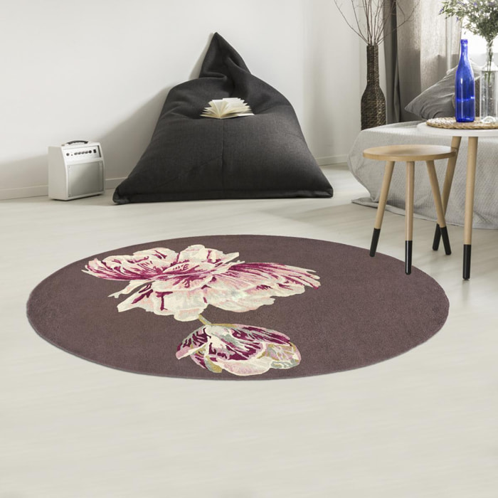 Tapis rond fait à la main en laine motif floral NUITORB