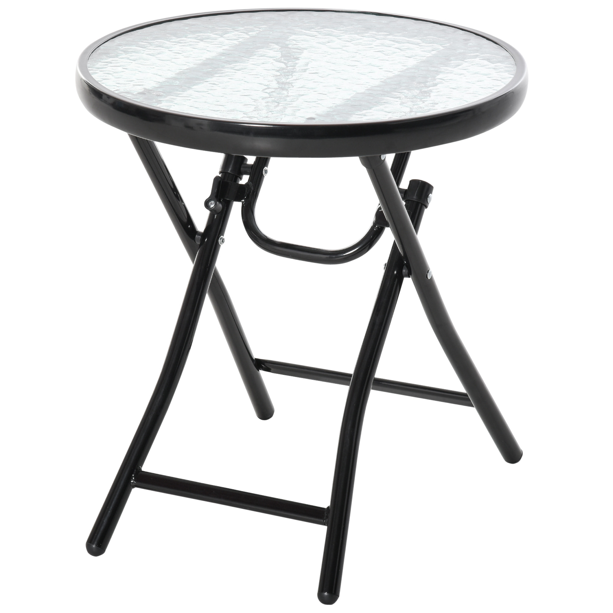 Table basse ronde bistro de jardin Ø 45 x 50H cm pliable métal époxy noir plateau verre trempé