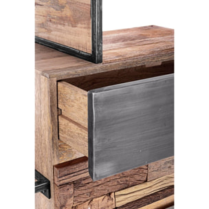 Credenza MANCHESTER in legno di mango e acciaio nero, 90x40x140 cm