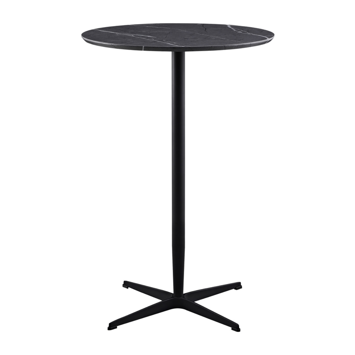 Tavolo bar tondo 70x70x104 cm con top effetto marmo e base nera - Rowan
