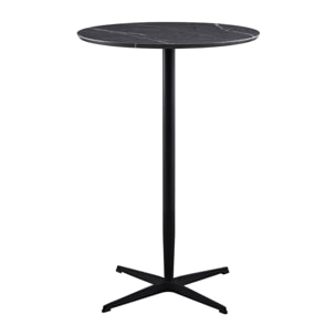 Tavolo bar tondo 70x70x104 cm con top effetto marmo e base nera - Rowan