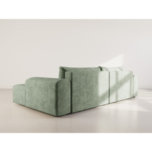Rebecca - canapé d'angle droit 4 places convertible avec coffre en velours texturé - Vert sauge